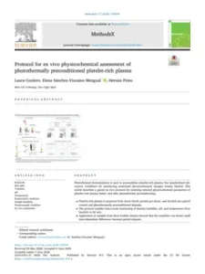 First page of the paper: Protocol for ex vivo physicochemical assessment of photothermally preconditioned platelet-rich plasma